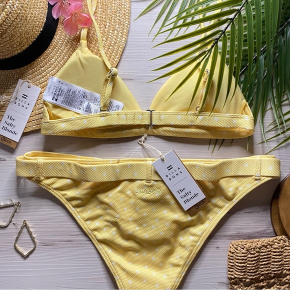 Billabong x Salty Blonde •• Polka Dot Yellow Fixed Tri Top | Tropic Belt Bottoms - Picture 9 of 16